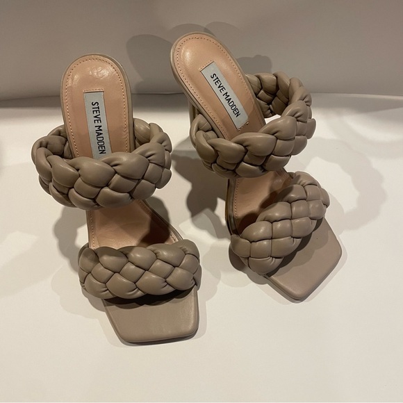 Steve Madden Kenley Women’s Sandals Leather Braided Slip On Heel Size 8.5 - Picture 8 of 11
